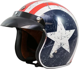 Torc T50 3/4 Retro Cafe Style Motorcycle Helmet Rebel Star Graphic XS X-Small - Picture 1 of 5