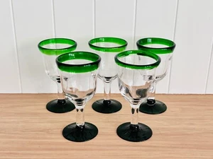 Vintage 90s Set x5 Hand Blown Mexican Sangria or Wine Glasses Recycled Glass - Picture 1 of 10