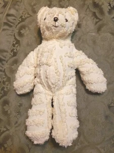 Vintage Chenille Teddy Bear Bedspread Handmade Stuffed Animal 15” Lt Yellow - Picture 1 of 12