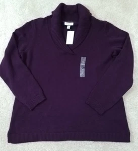 Charter Club Woman ~Plus Sz. 0X~Damask Plum Knit Shawl-Collar Pullover NWT$69.50 - Picture 1 of 7