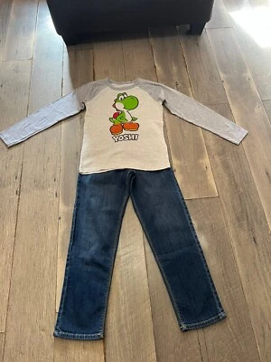 Jumping Beans pull on denim jeans with YOSHI Mario long sleeve shirt set boys 8 - Image 1 of 4