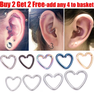 Surgical Steel Heart Helix Cartilage Ring Hoop Tragus Daith Ring Hoop Earring - Picture 1 of 7