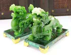 1 PAIR Large Jade color Pixiu ornament Feng Shui Wealth Lucky Home Decor Gift - Picture 1 of 8