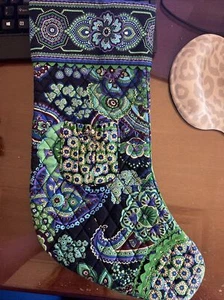 Vera Bradley Christmas Stocking Blue Rhapsody Fabric Pocket Jingle Bells 15" - Picture 1 of 12
