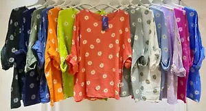 Ladies Italian Quirk Lagenlook Daisy Print Linen Mix Lightweight Casual Tunic - Picture 1 of 13
