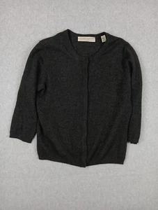 VALERIE STEVENS 100% 2 Ply Cashmere Cardigan Sweater Medium Gray Snap up EUC - Picture 1 of 6