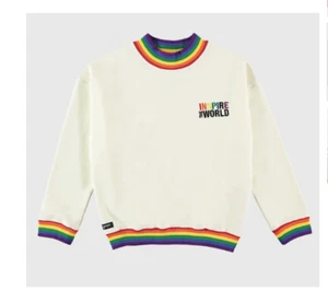 Yporque girls off-white rainbow trim inspire the world sweatshirt sz 14y - Picture 1 of 5
