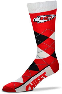 Kansas City Chiefs Argyle Socks Crew Length One Size Fits Most NEW! - Image 1 of 2