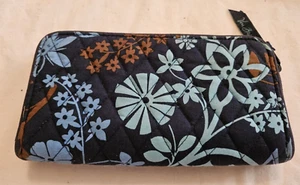 Vera Bradley Java Floral Azul Cremallera Alrededor de 8 Tarjetas de Crédito Billetera Llevar - Imagen 1 de 6
