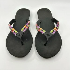 Beaded Flip Flops Black Sandals Size 10 Women’s Colorful Casual Beach - Picture 1 of 7