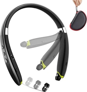 Bluetooth Headphones, Upgraded Foldable Wireless Neckband Headset with Black - Picture 1 of 7