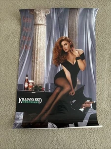 Vintage Killian's Red, Sexy black Dress Red Head Girl Beer Bar Pub Poster 1991 - Picture 1 of 12