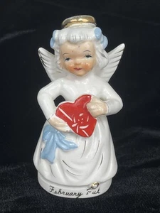 Vintage Napco February Birthday Angel Heart Figurine To My Valentine Gold Halo - Picture 1 of 8
