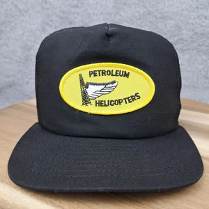 Vintage Petroleum Helicopters Hat Cap Snap Back Black Patch Mesh Trucker Cintas - Picture 1 of 7