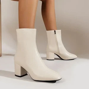 Women Ankle Boot Side Zipper Stretch Mid Heel Short Boots Fashion Pointed Shoe - Picture 1 of 18