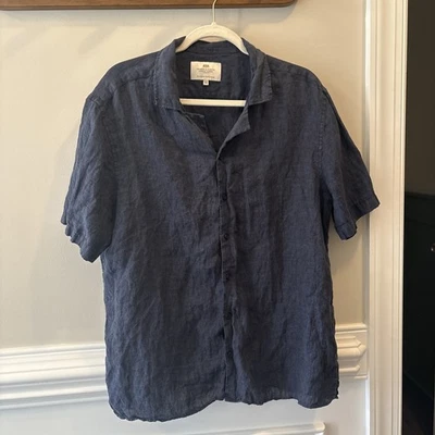 Hawes and Curtis Mens Linen Shirt XL Navy - Image 1 of 4