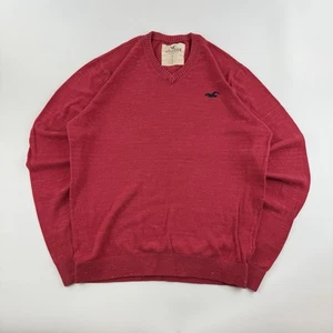 Hollister Pullover Herren L Rot V-Ausschnitt Pulli Langarm Logo Freizeit Strick - Bild 1 von 6