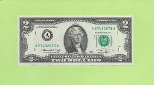 1976 ..UNCIRC $2 A 2743 2673 A .... 1976 $2 A-A NICE NOTE FRN - Picture 1 of 2