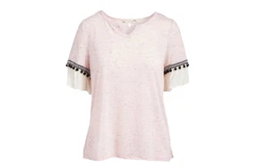 Tru Self Women's Tee Shirts LIGHT - Light Pink Ruffle Notch Neck Tee - Women S - Picture 1 of 1