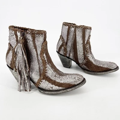 Bota de tornozelo Old Gringo marrom Adela borla metálica escovada vaqueira ocidental tamanho 7 - Imagem 1 de 4