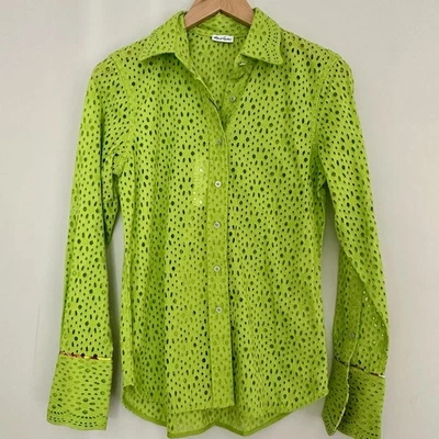Top Robert Graham Nuevo con Etiquetas Priscilla Ojales Abotonados Talla S en Verde Lima $258 Foto 1 de 4