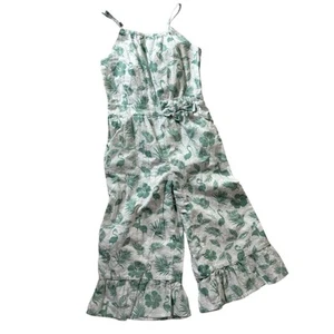 Janie And Jack Girls Romper 5 Green White Sage Flower Flamingo Jumpsuit Ruffle - Picture 1 of 9