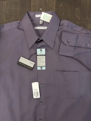 NUEVO CON ETIQUETAS Camisa de Vestir Geoffrey Beene Para Hombres XL 17 32/33 Púrpura Lluvia Satén Manga Larga Foto 1 de 4