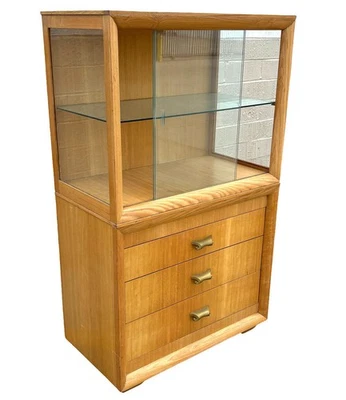 Mid Century Birch Curio Cabinet w/ Bronze Pulls - Image 1 of 4