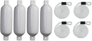4 Boat Fender 6.5" x 23" Vinyl Ribbed Bumper Dock Shield Protection White + LINE - Picture 1 of 1