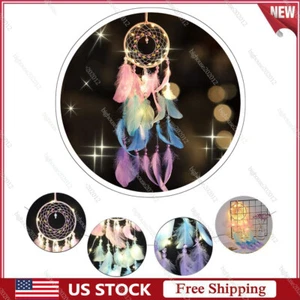 Handmade Dream Catcher with LED Light Colorful Feather Wedding Wall Decor Gift - Picture 1 of 15