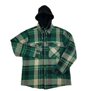 VTG OP Ocean Pacific Plaid Flannel Quilted Lined Hooded Shirt Jacket Mens Medium - Picture 1 of 9