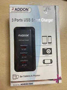Universal USB Smart Charger 3 Ports Addon ADDSC300 with UK Power Adapter - Picture 1 of 3