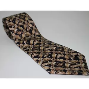 Cravatta seta vintage LANVIN PARIS nero e oro ragazzo design regalo stile classico uomo - Foto 1 di 5