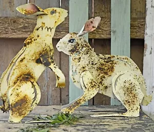 PAIR Rustic 17" METAL RABBITS Peacock Park Design Bunnies - Picture 1 of 2