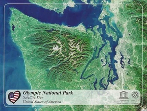 Postal Parque Nacional Olímpico del Estado de Washington vista satelital sitio UNESCO COMO NUEVO - Imagen 1 de 2