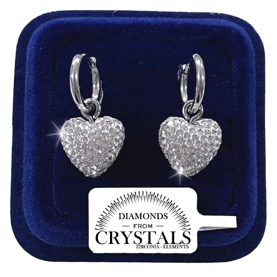 Argento Cuore Tempestato Orecchini da Donna Acciaio con Cristalli Zirconi  - Immagine 1 di 4