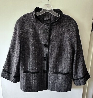 Chaqueta Blazer Jones New York Para Mujer Talla 14 Mezcla Lana Cuero Borde Abotonada Foto 1 de 4