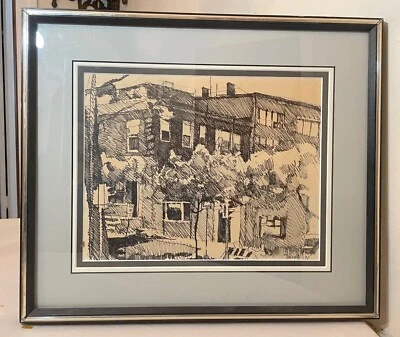 De colección 75' Original S. Stirling Tinta Estilizada Dibujo Apartamento Paisaje Urbano Boceto Foto 1 de 4