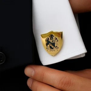 Custom Family Crest Cufflinks - Engraved Logo or Monogram - Silver  & Gold - Picture 1 of 20