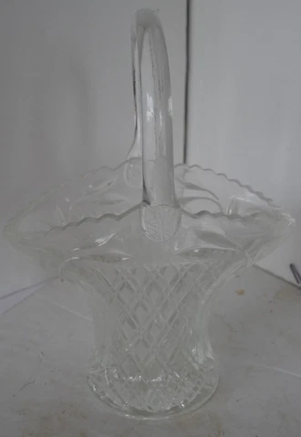 Vintage Heavy Pressed Glass Crystal Basket Flower Cover