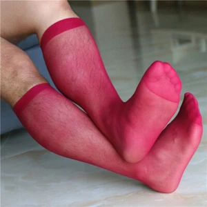 20D Men's Wide Striped Toe Sheer Smooth Nylon Sheer Dress Silk Dress Socks Gray - Picture 1 of 25