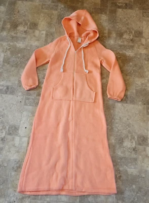 Vintage Sears Jr Bazaar Hooded Fleece Maxi Zip Bath Robe Womens  S USA Orange - Image 1 of 4