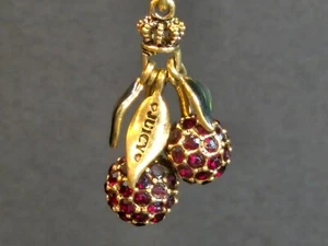 Vintage Juicy Couture Cherries Charm Gold Tone & Red Rhinestones Retired & Rare! - Picture 1 of 10