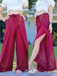 Ladies Wide Leg Pants Tie Front Palazzo Wrap Beach Sarong Bohemian Gypsy WTF - Imagen 1 de 2