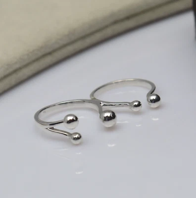 Ball Ring 925 Sterling Silver Multi Ball Adjustable Statement Two Finger Ring - Image 1 of 4