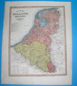1844 RARE ORIGINAL MAP BENELUX BELGIUM HOLLAND LUXEMBOURG BRABAND UTRECHT NAMUR