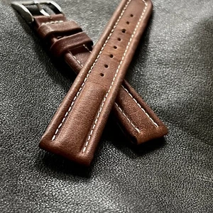 Correa de reloj vintage de cuero marrón envejecido cosido en contraste 18 mm hebilla de acero - Imagen 1 de 5