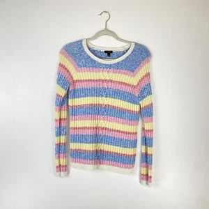 Talbots X Small Pastel Striped Rainbow Knit Sweater Crewneck Pink Yellow Blue - Picture 1 of 10