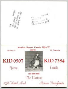 Monaca PA QSL Card 1960s Basset Hound Champion Long John Silver KID-0507 & 7384 - Picture 1 of 1