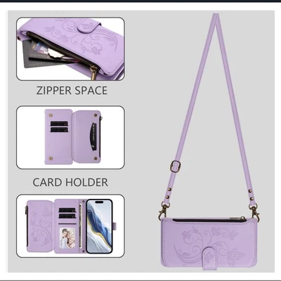 For Various Phone Zipper Crossbody 6 Cards Leather Wallet Case Flip Stand Cover - Image 1 of 4